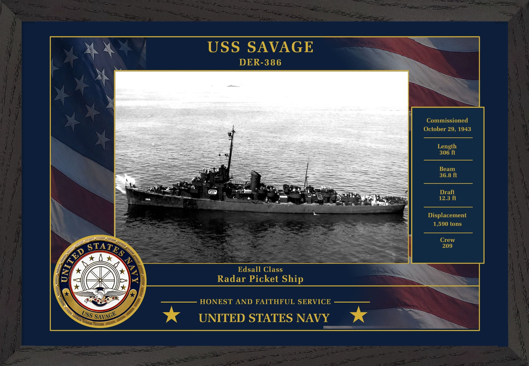 USS Savage DER-386 Framed Patriotic Photo