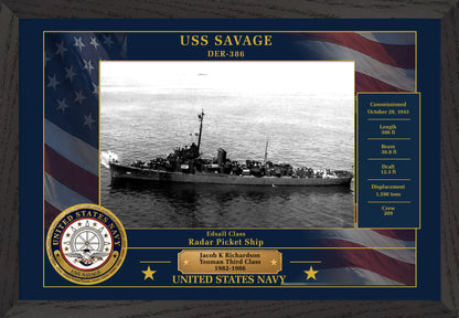 USS Savage DER-386 Framed Patriotic Photo