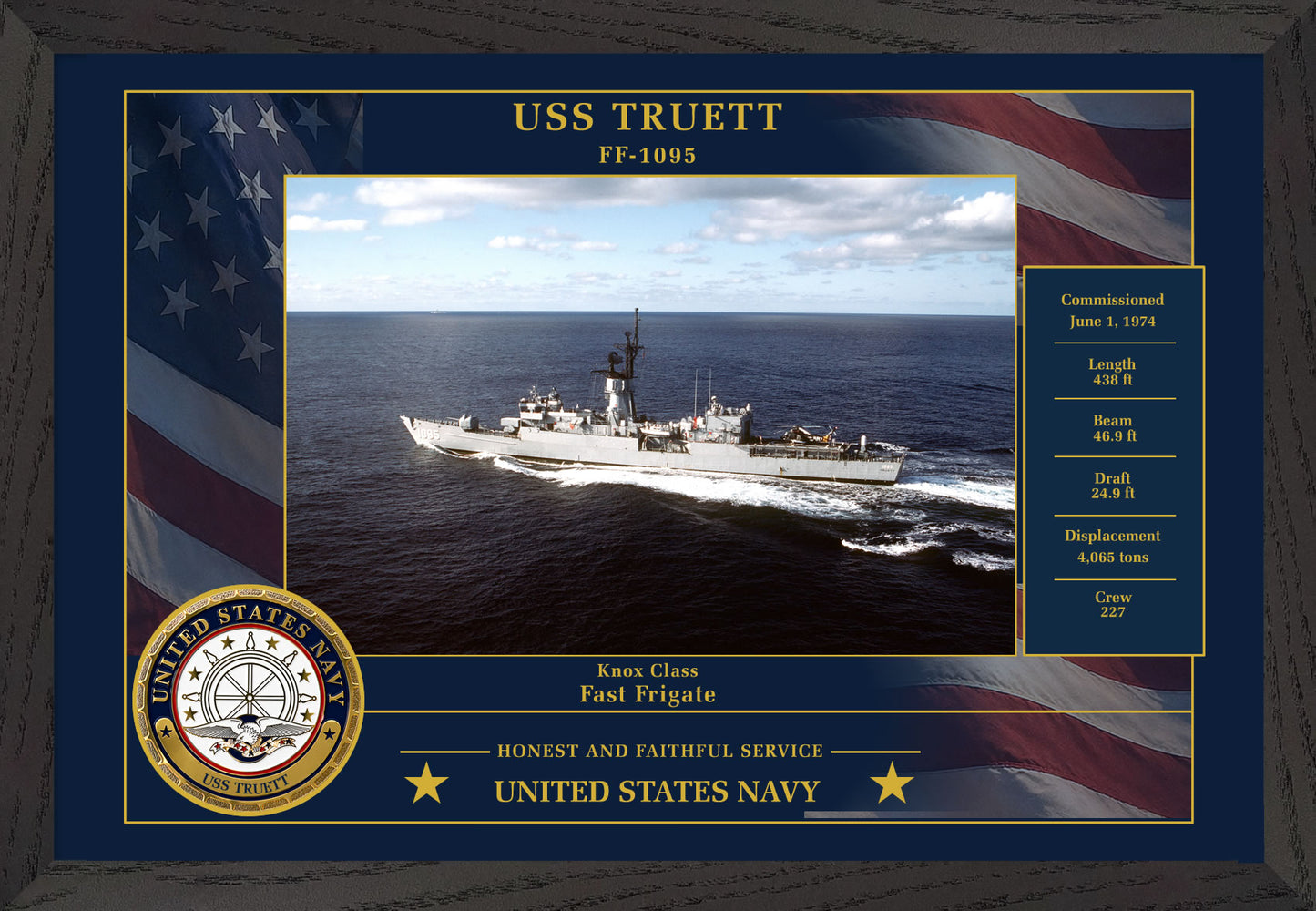 USS Truett FF-1095 Framed Patriotic Photo