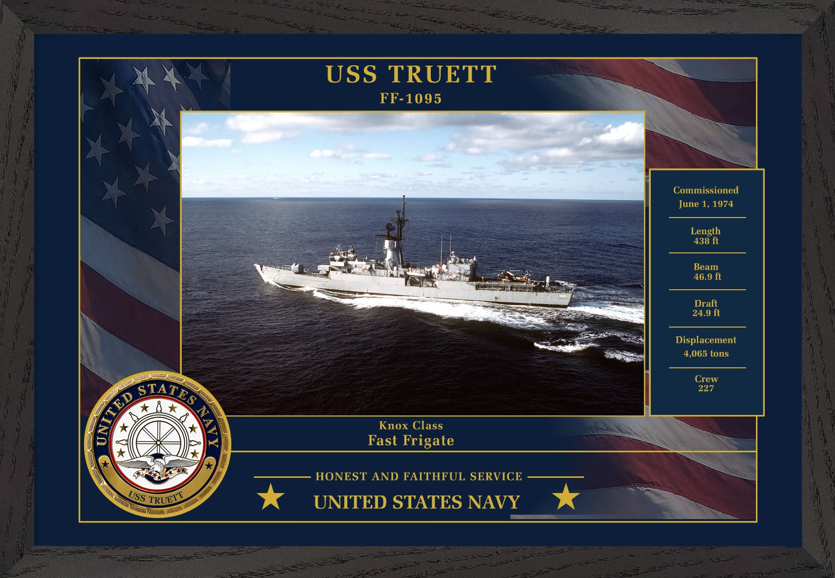 USS Truett FF-1095 Framed Patriotic Photo