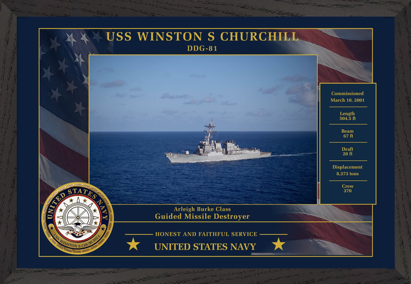 USS Winston S Churchill DDG-81 Framed Patriotic Photo