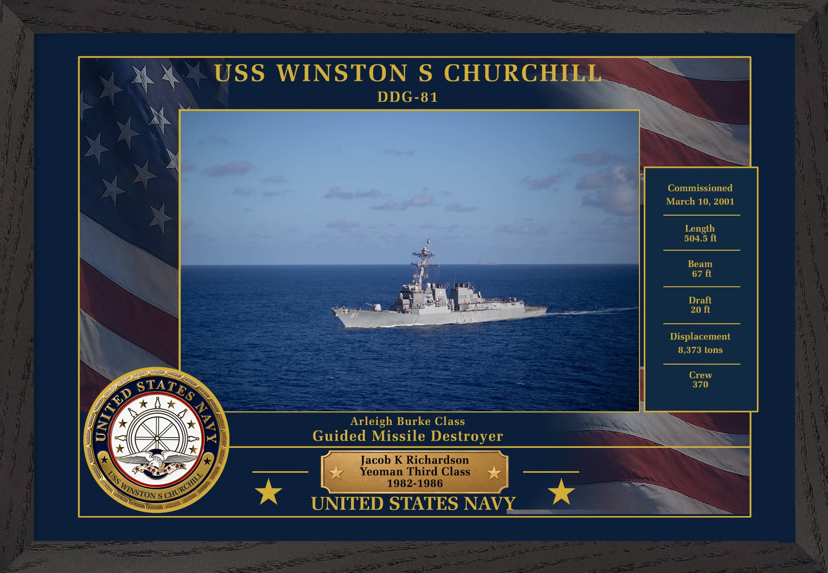USS Winston S Churchill DDG-81 Framed Patriotic Photo