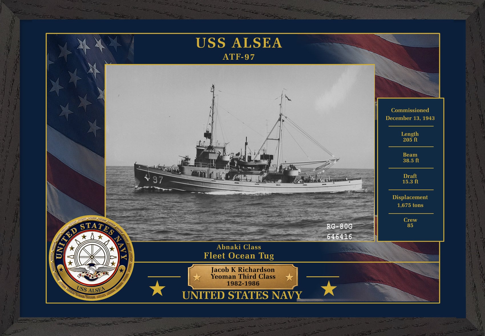 USS Alsea ATF-97 Framed Patriotic Photo