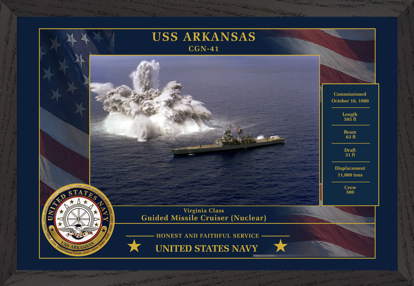 USS Arkansas CGN-41 Framed Patriotic Photo