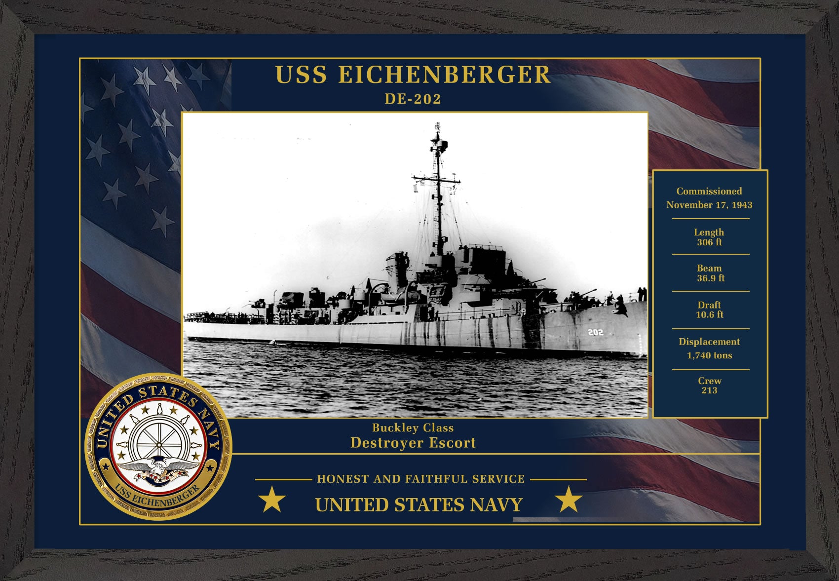 USS Eichenberger DE-202 Framed Patriotic Photo