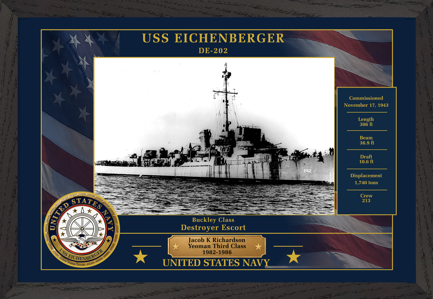USS Eichenberger DE-202 Framed Patriotic Photo