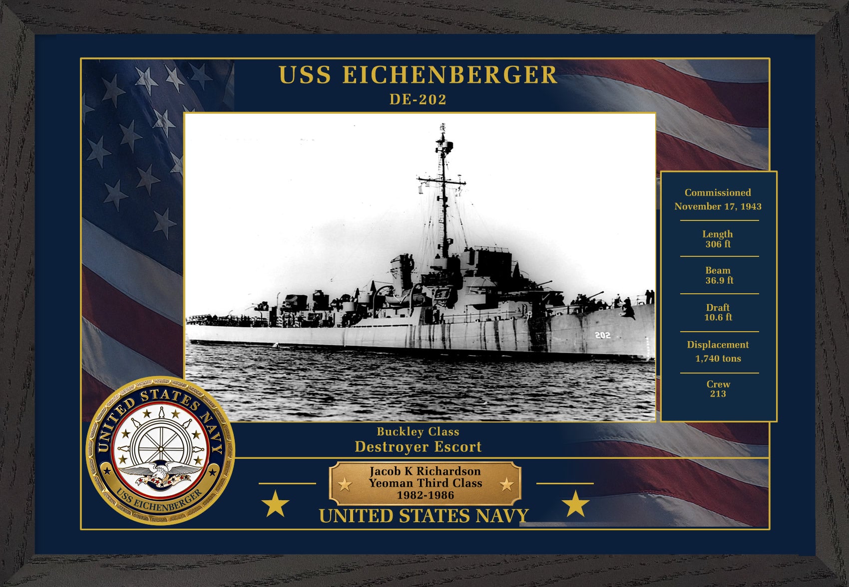 USS Eichenberger DE-202 Framed Patriotic Photo