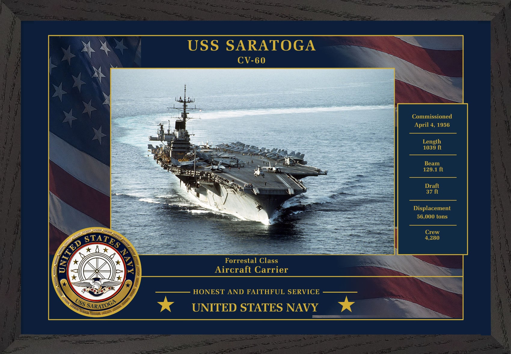 USS Saratoga CV-60 Framed Patriotic Photo