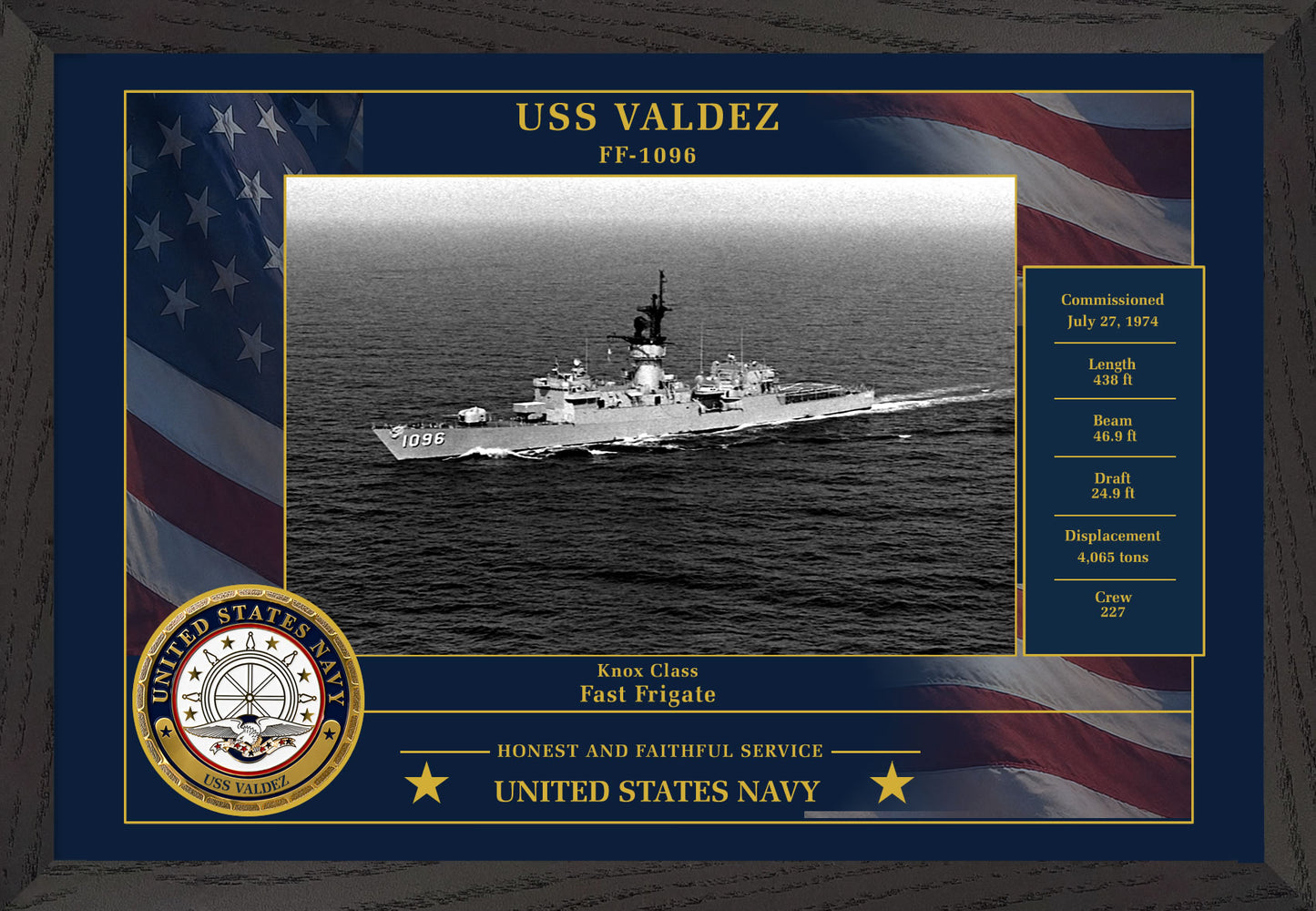 USS Valdez FF-1096 Framed Patriotic Photo