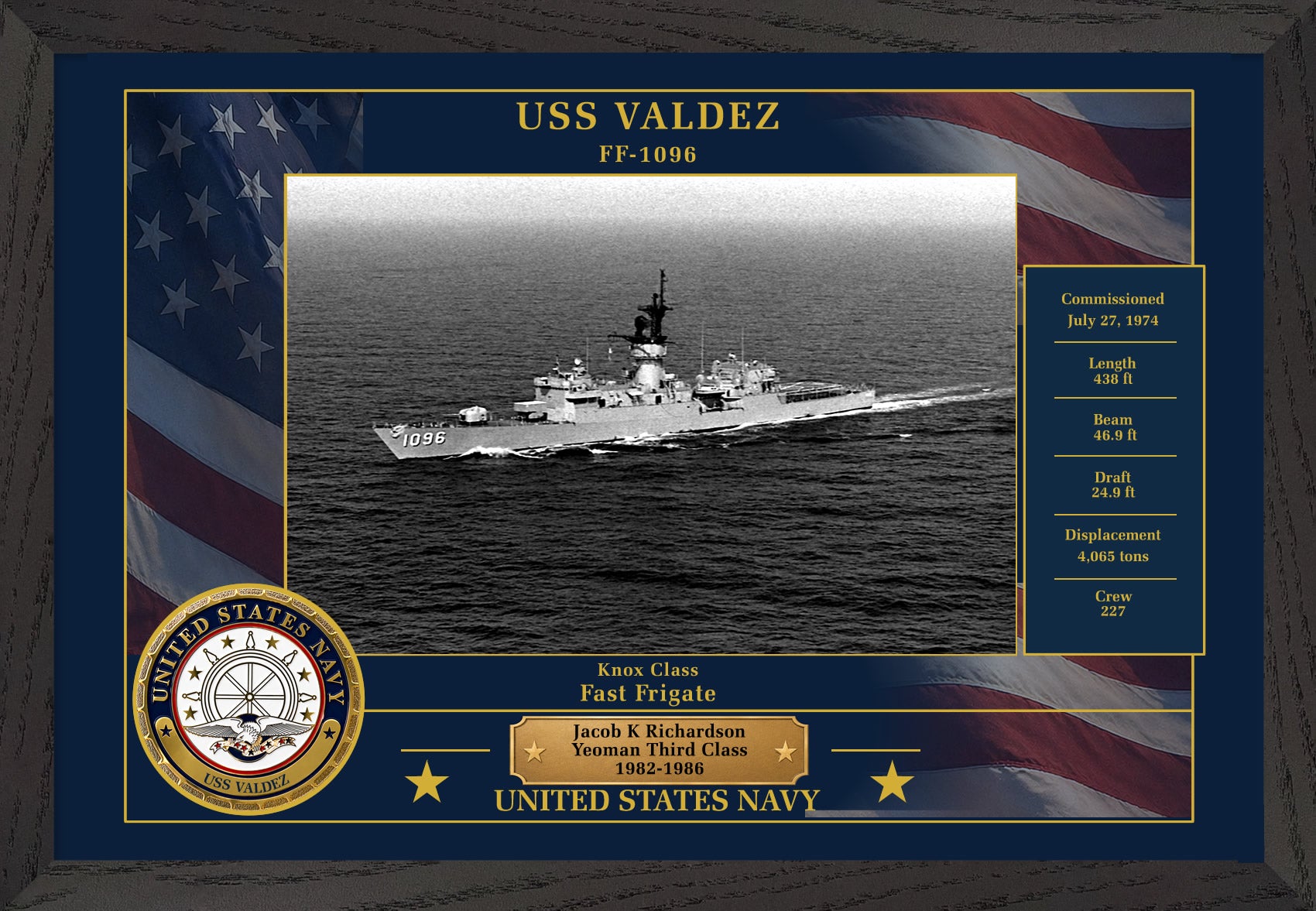 USS Valdez FF-1096 Framed Patriotic Photo