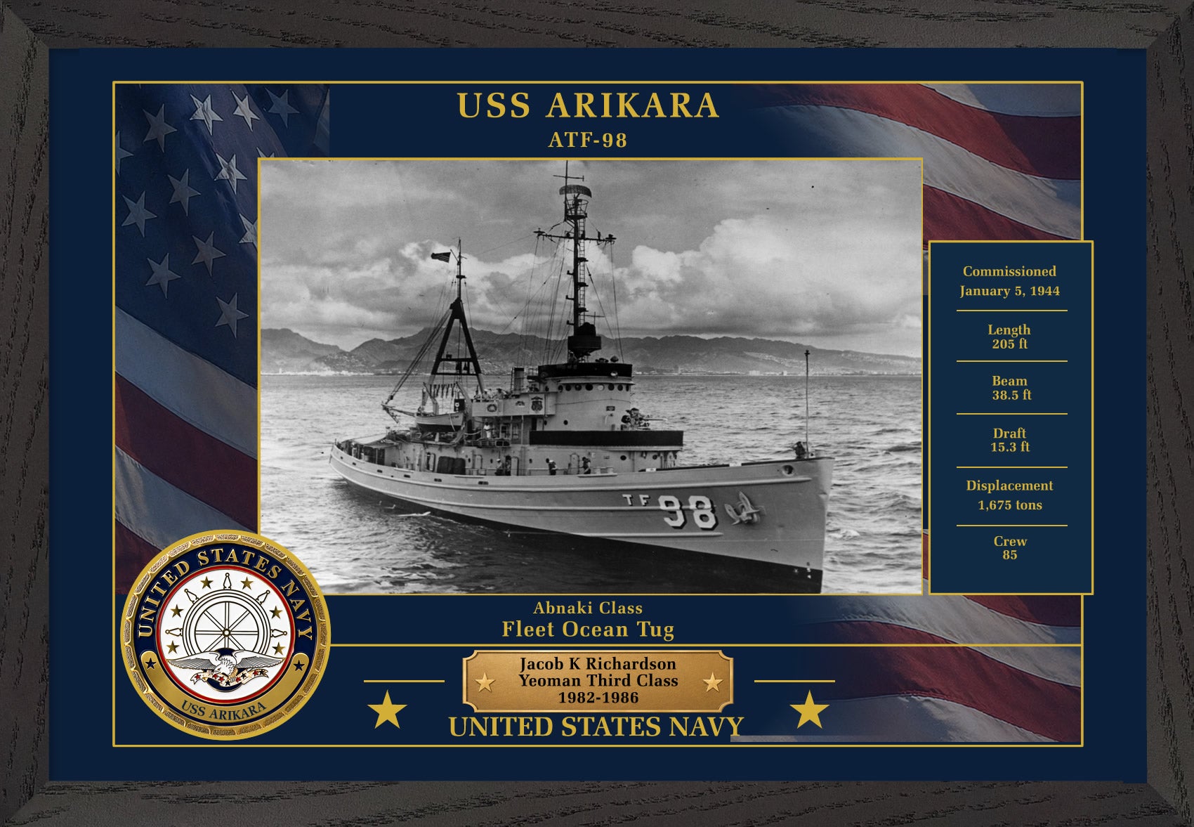USS Arikara ATF-98 Framed Patriotic Photo