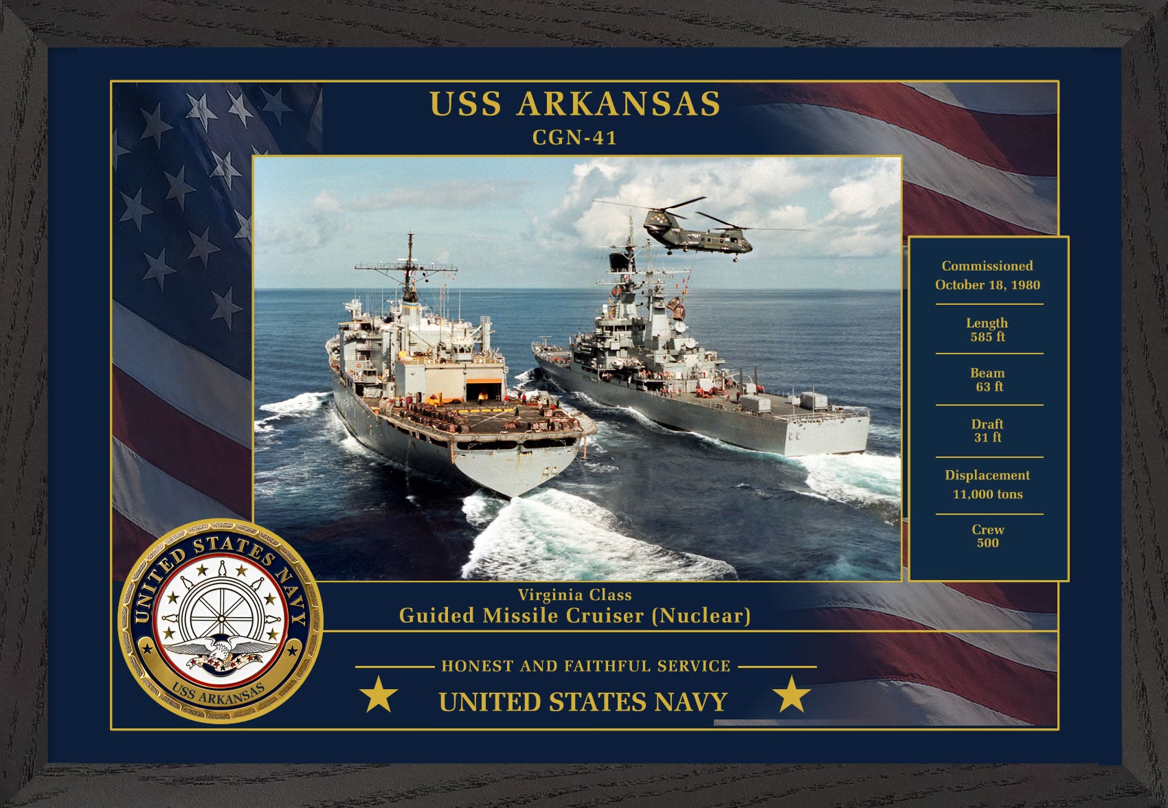 USS Arkansas CGN-41 Framed Patriotic Photo