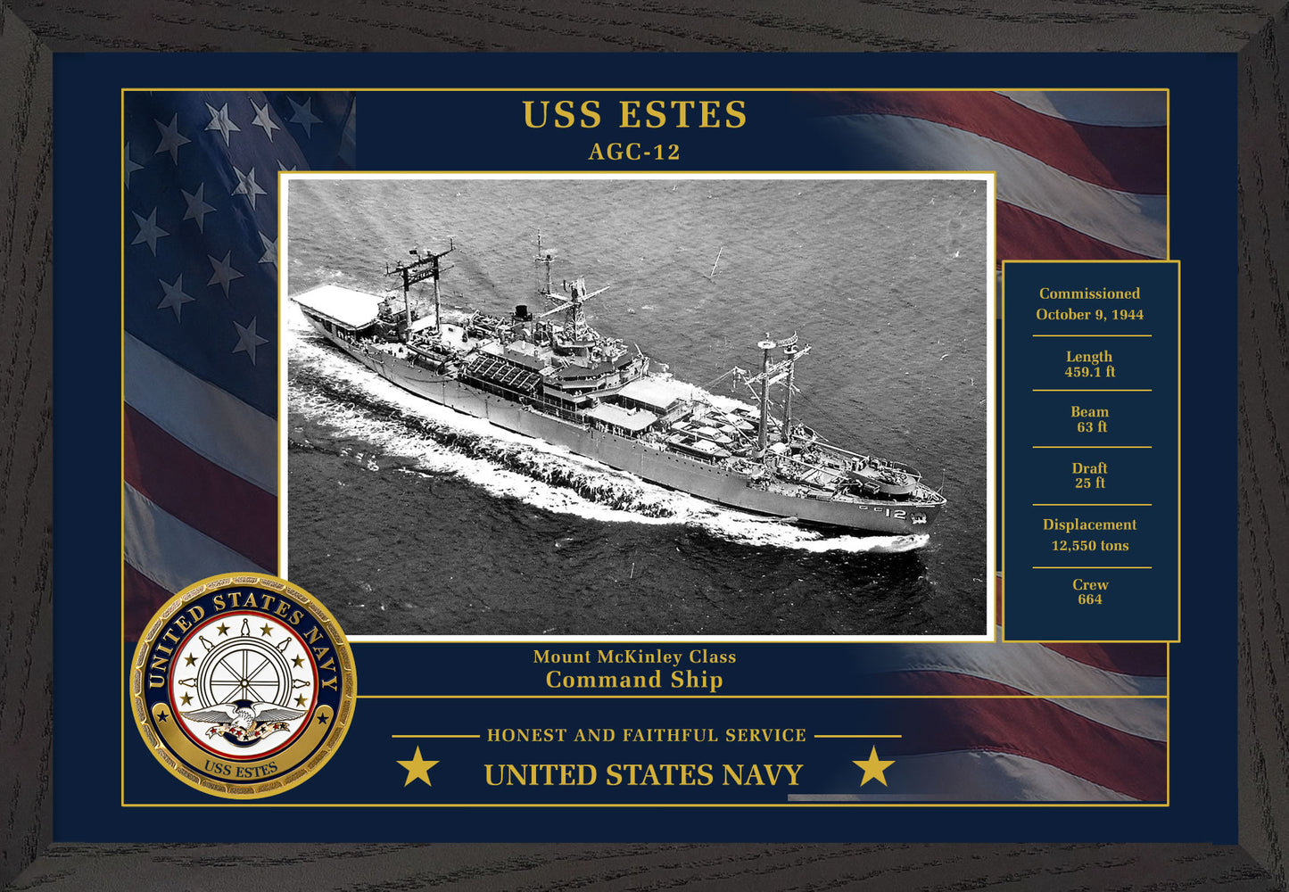 USS Estes AGC-12 Framed Patriotic Photo