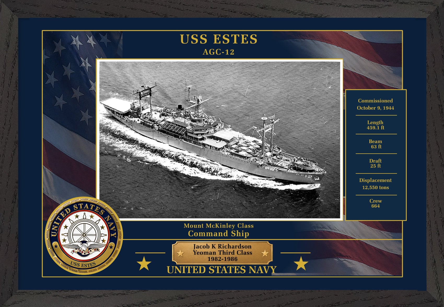 USS Estes AGC-12 Framed Patriotic Photo