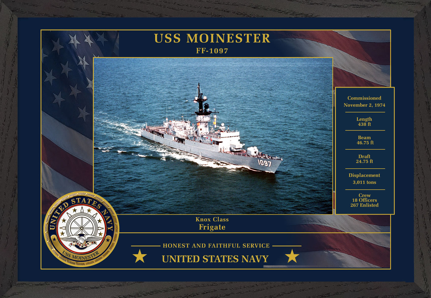 USS Moinester FF-1097 Framed Patriotic Photo