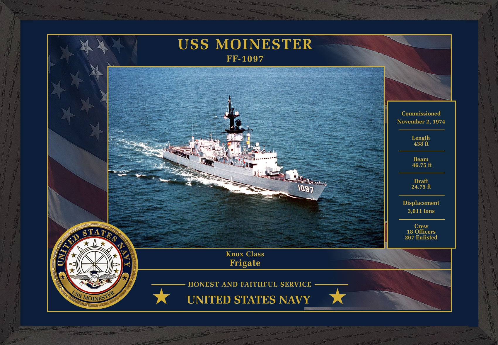 USS Moinester FF-1097 Framed Patriotic Photo
