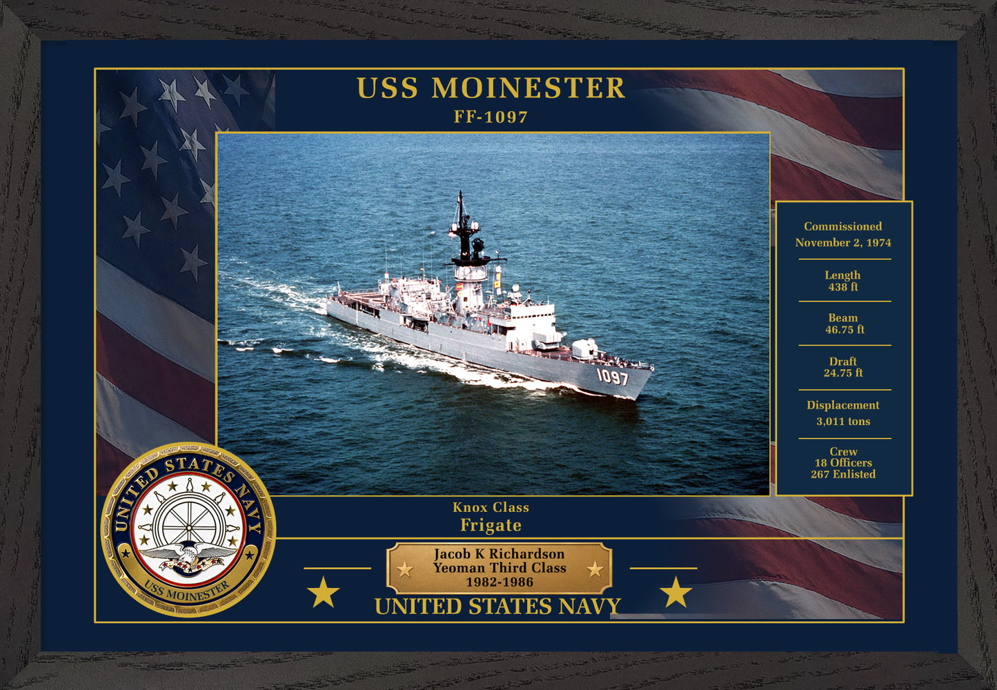USS Moinester FF-1097 Framed Patriotic Photo