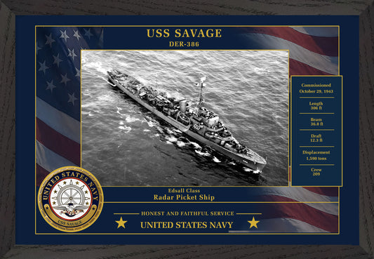 USS Savage DER-386 Framed Patriotic Photo