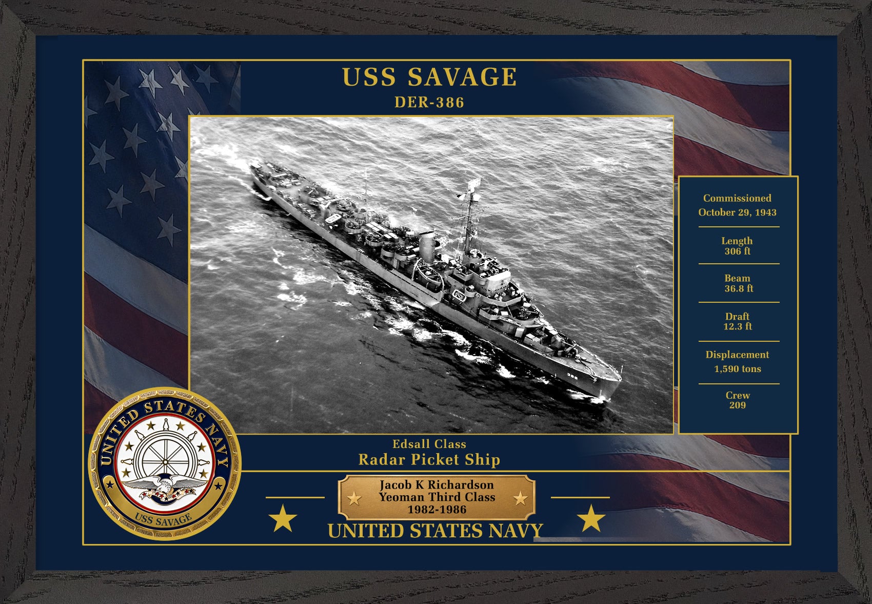 USS Savage DER-386 Framed Patriotic Photo