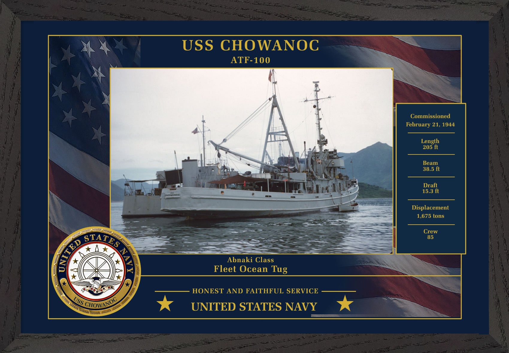 USS Chowanoc ATF-100 Framed Patriotic Photo
