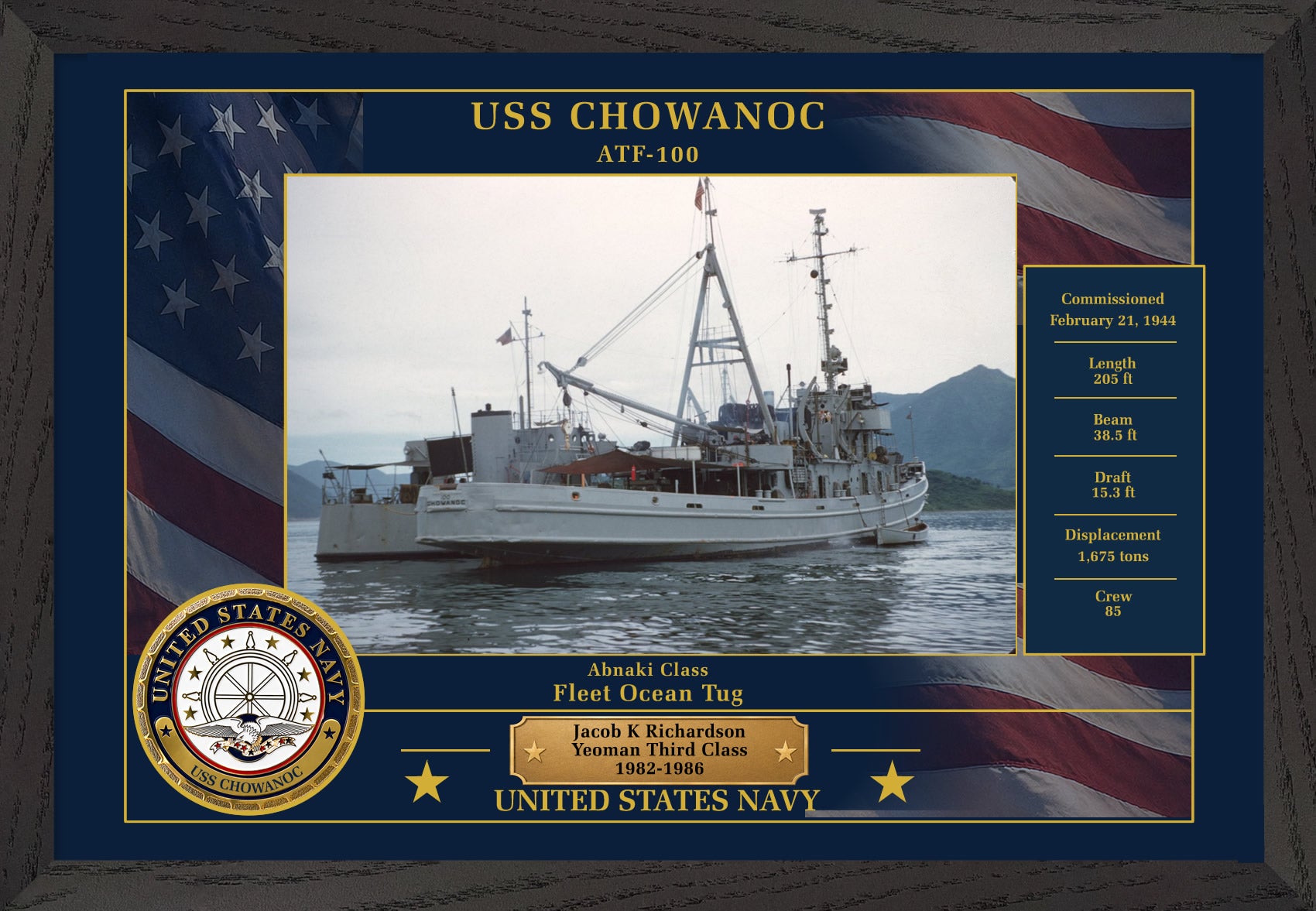 USS Chowanoc ATF-100 Framed Patriotic Photo