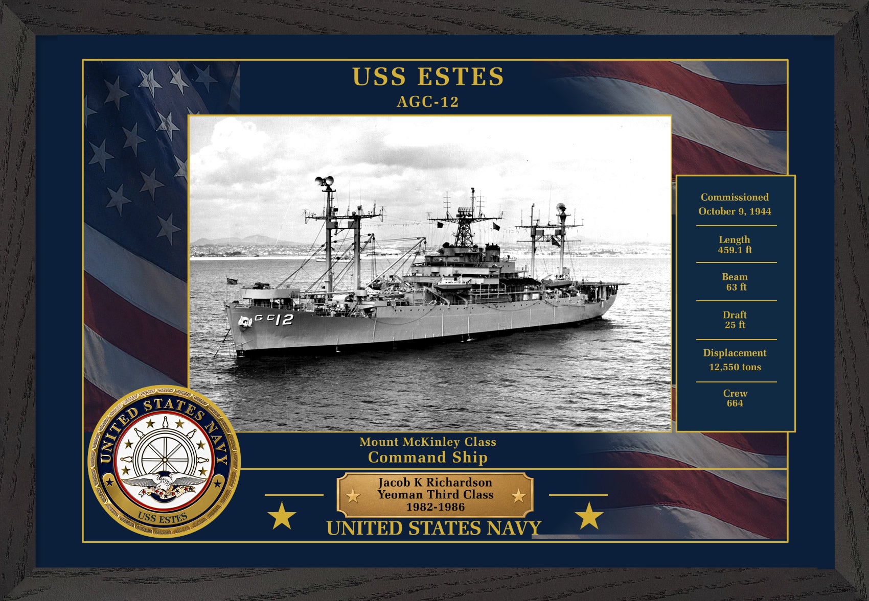 USS Estes AGC-12 Framed Patriotic Photo