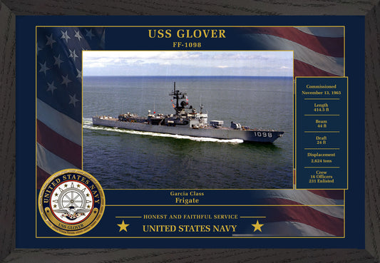 USS Glover FF-1098 Framed Patriotic Photo