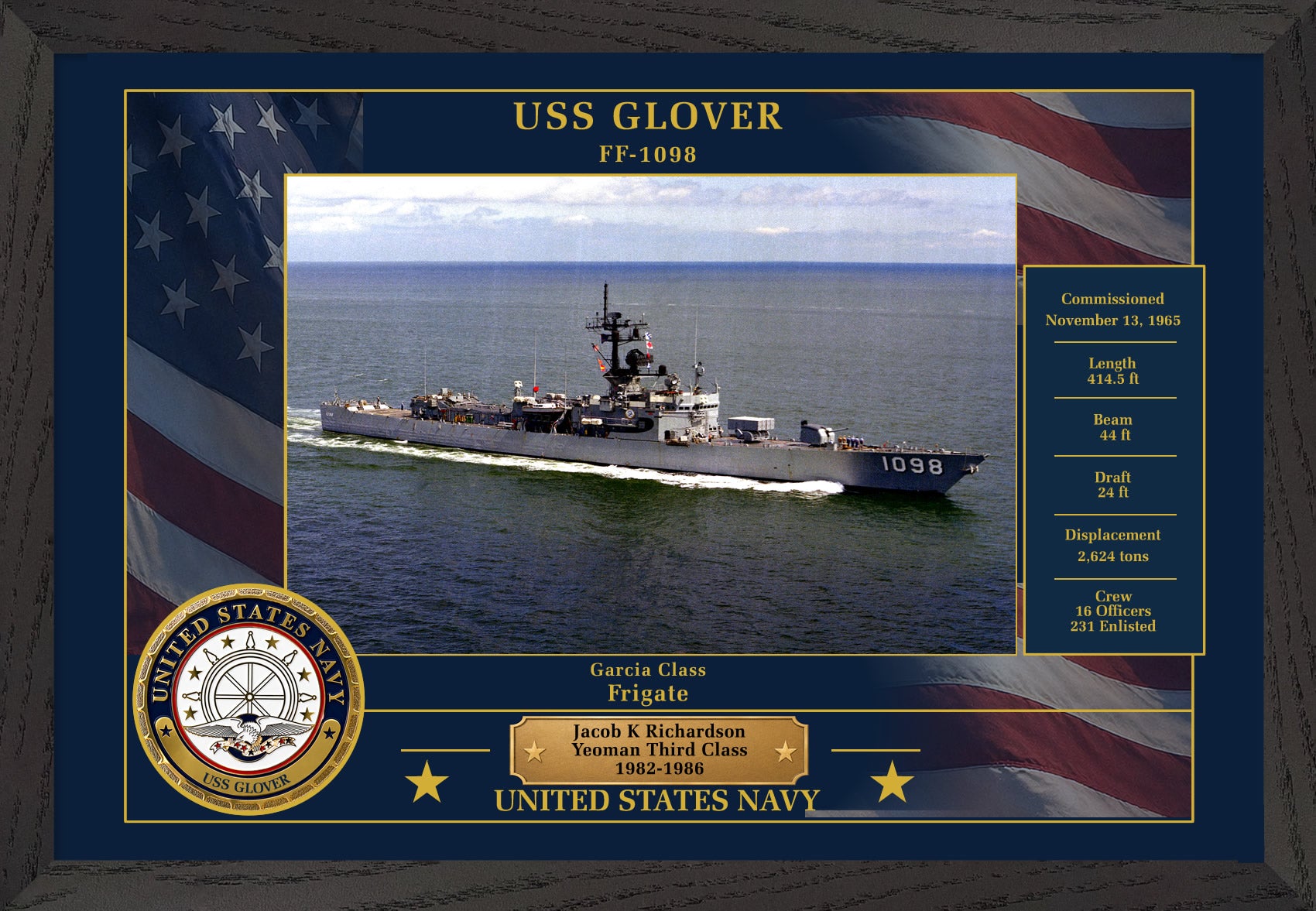 USS Glover FF-1098 Framed Patriotic Photo