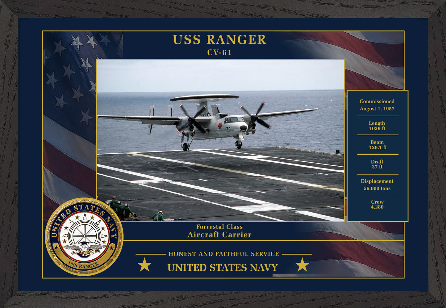 USS Ranger CV-61 Framed Patriotic Photo