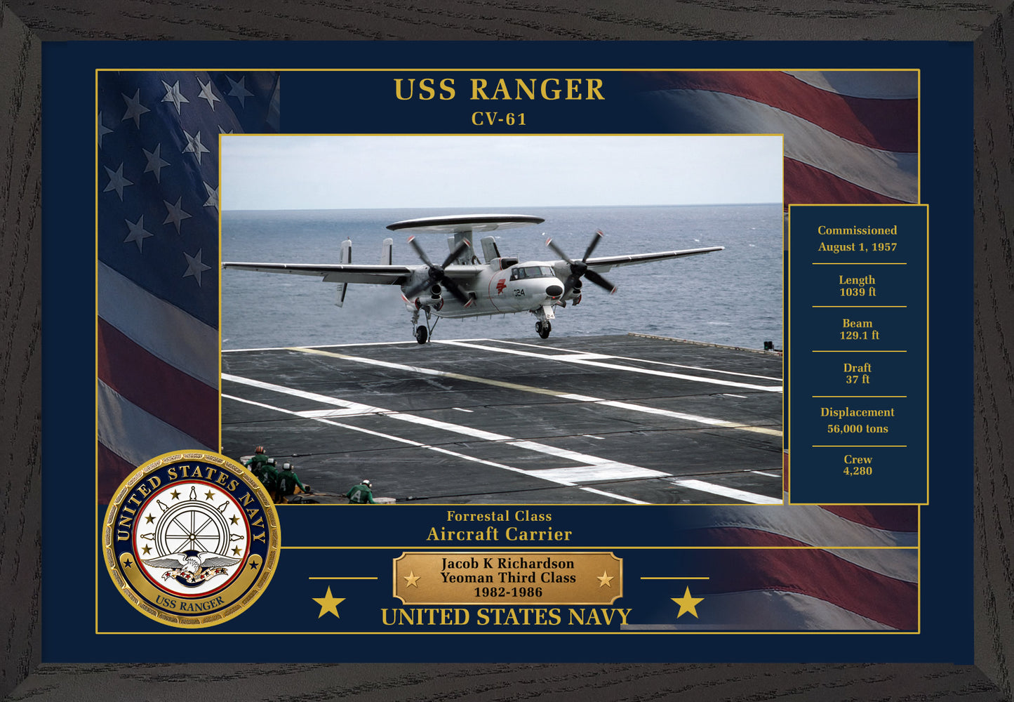 USS Ranger CV-61 Framed Patriotic Photo