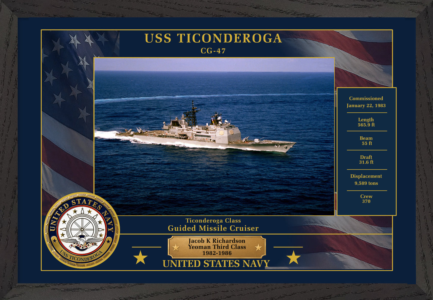 USS Ticonderoga CG-47 Framed Patriotic Photo