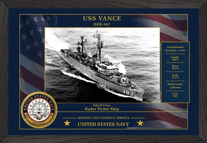 USS Vance DER-387 Framed Patriotic Photo
