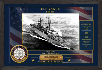 USS Vance DER-387 Framed Patriotic Photo