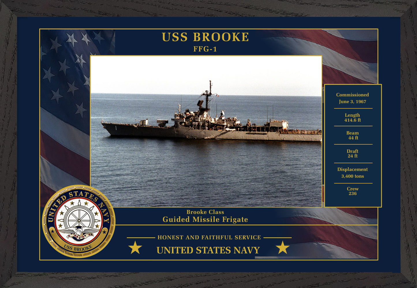 USS Brooke FFG-1 Framed Patriotic Photo