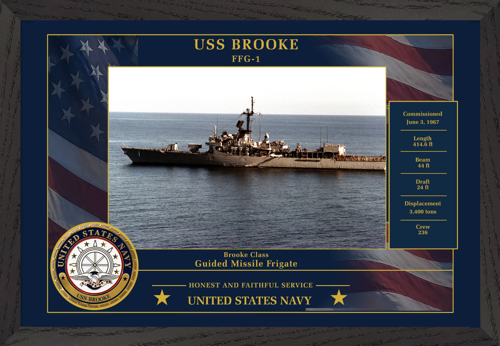 USS Brooke FFG-1 Framed Patriotic Photo