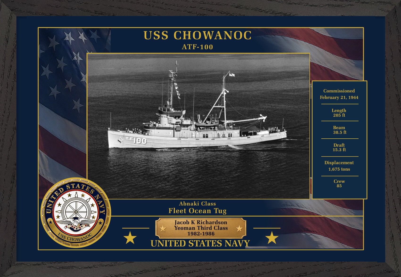 USS Chowanoc ATF-100 Framed Patriotic Photo