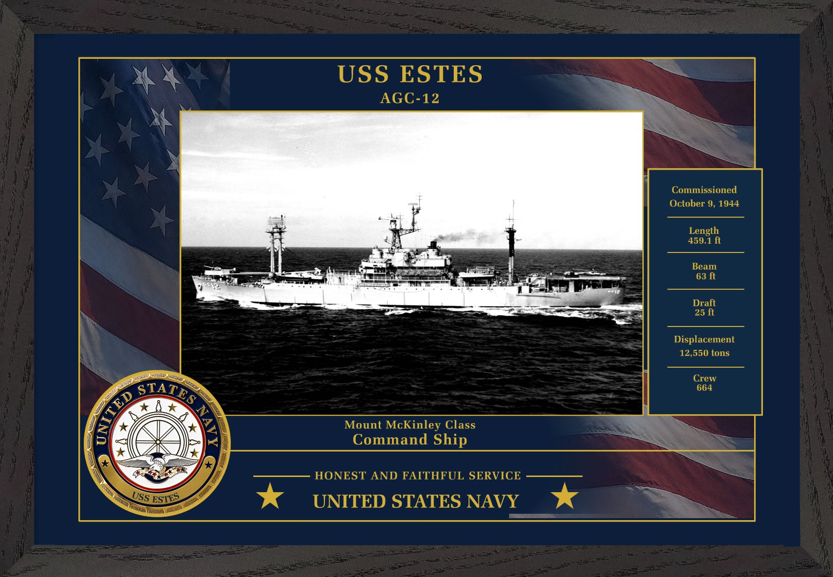 USS Estes AGC-12 Framed Patriotic Photo