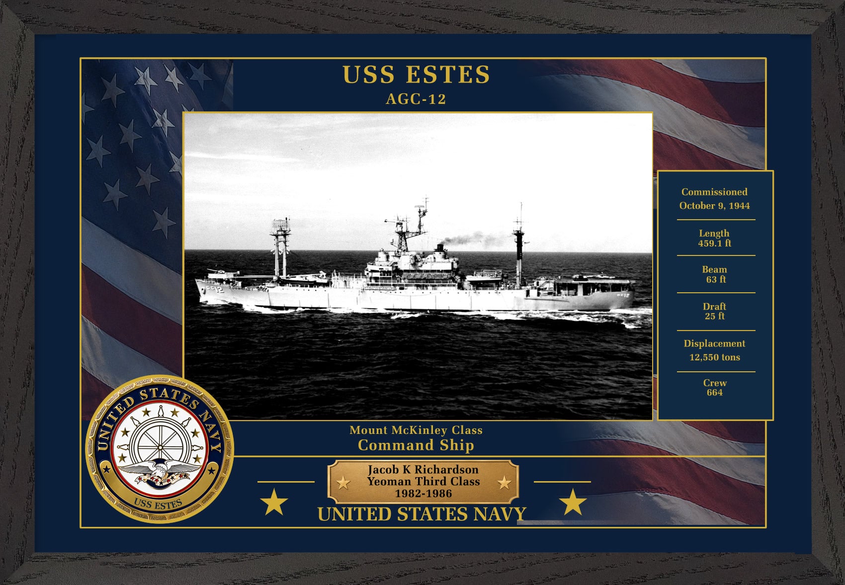 USS Estes AGC-12 Framed Patriotic Photo