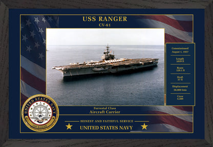 USS Ranger CV-61 Framed Patriotic Photo