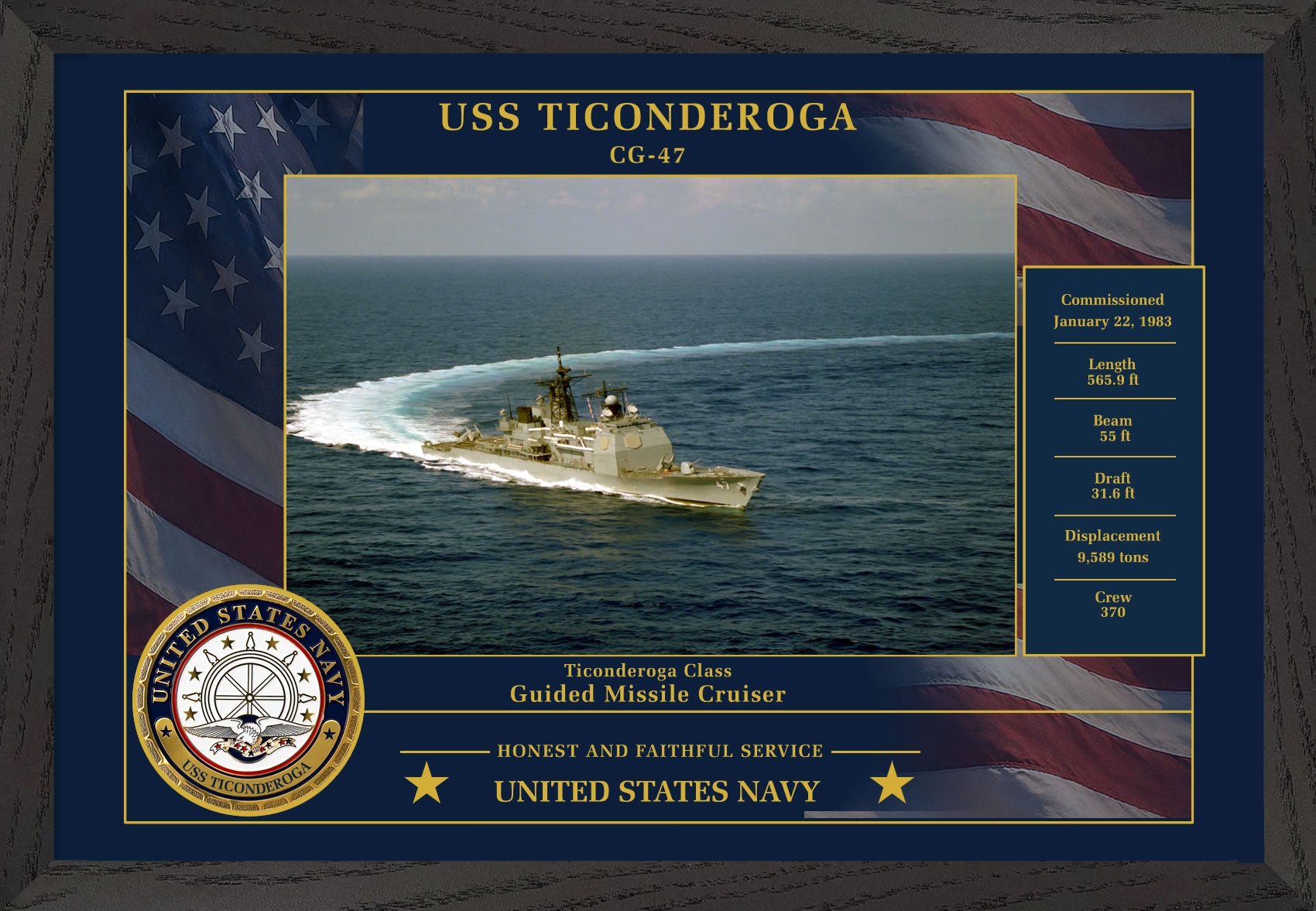 USS Ticonderoga CG-47 Framed Patriotic Photo