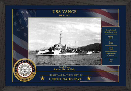 USS Vance DER-387 Framed Patriotic Photo