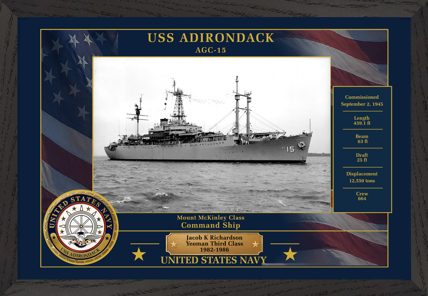 USS Adirondack AGC-15 Framed Patriotic Photo
