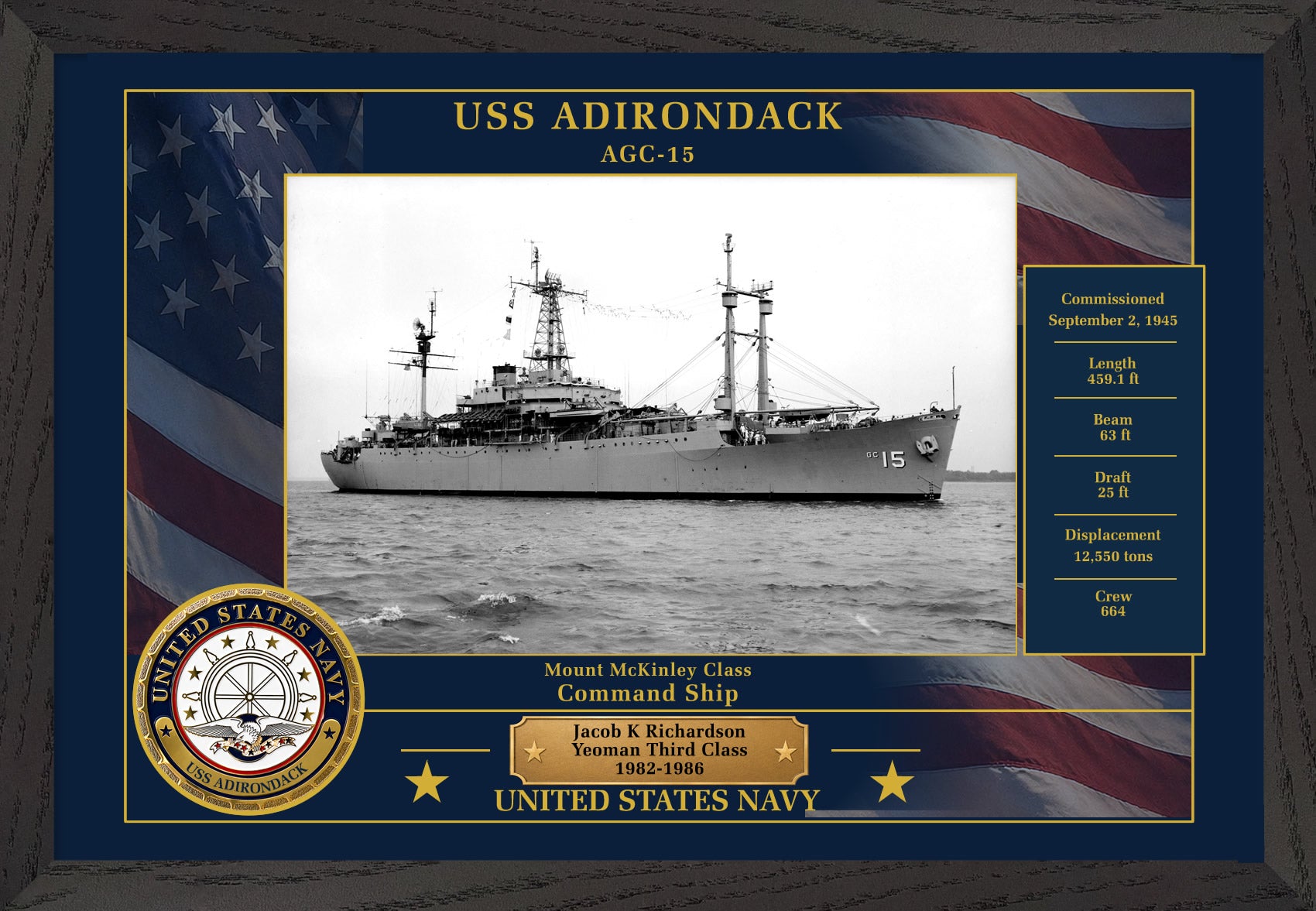 USS Adirondack AGC-15 Framed Patriotic Photo