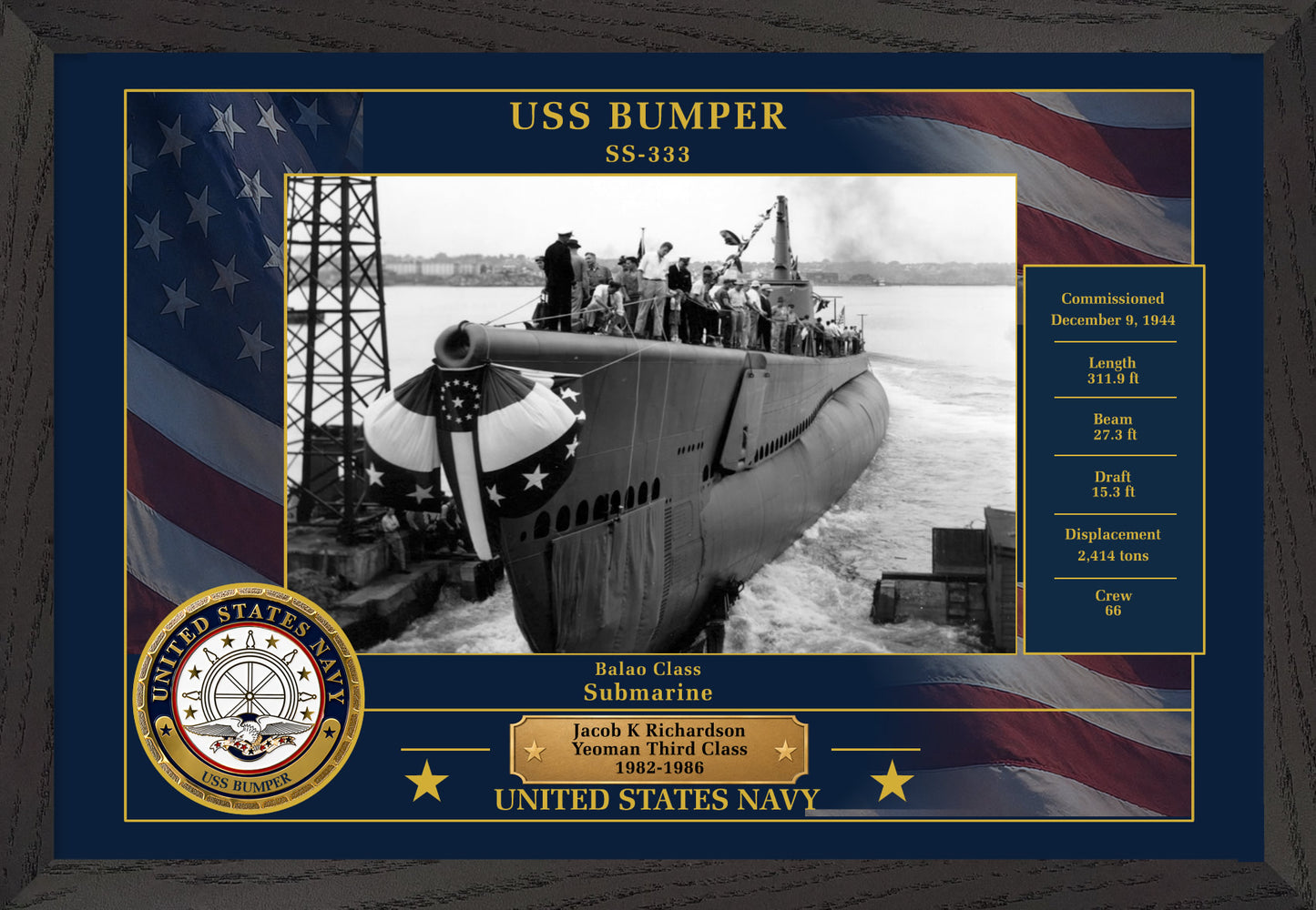 USS Bumper SS-333 Framed Patriotic Photo