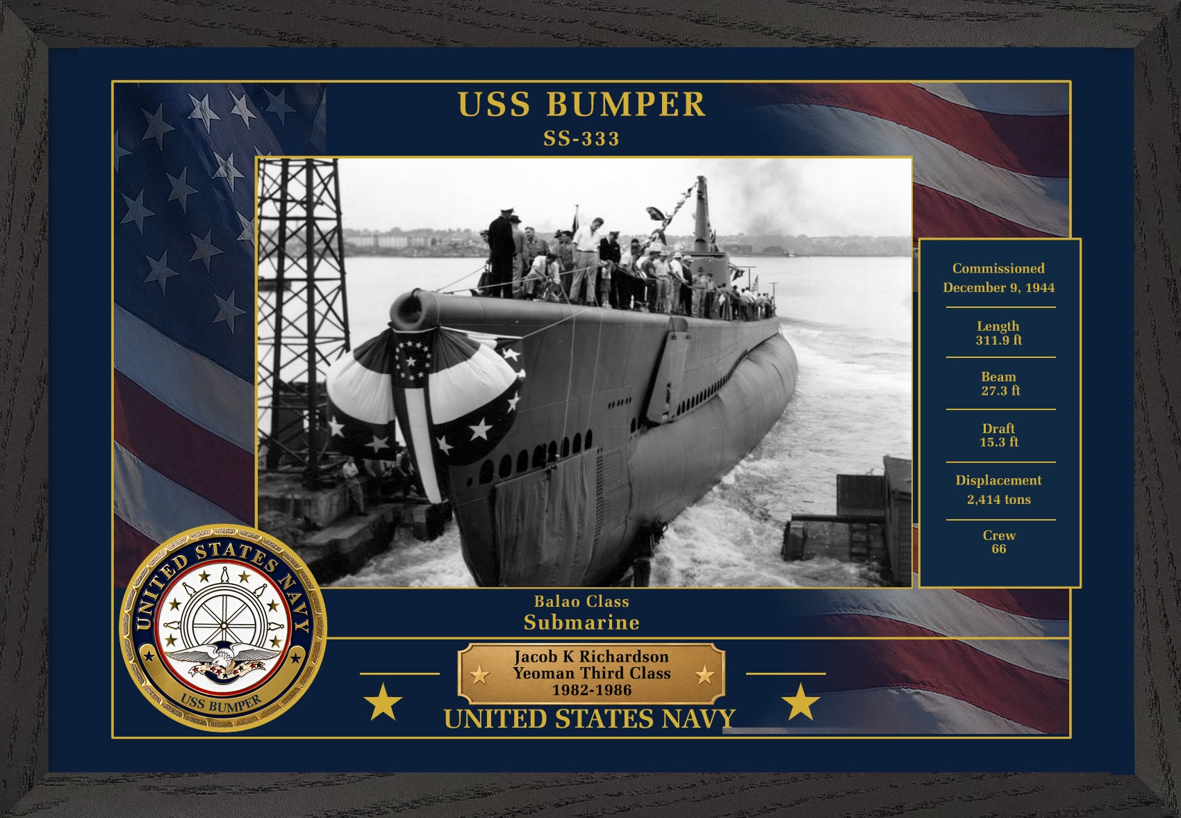 USS Bumper SS-333 Framed Patriotic Photo