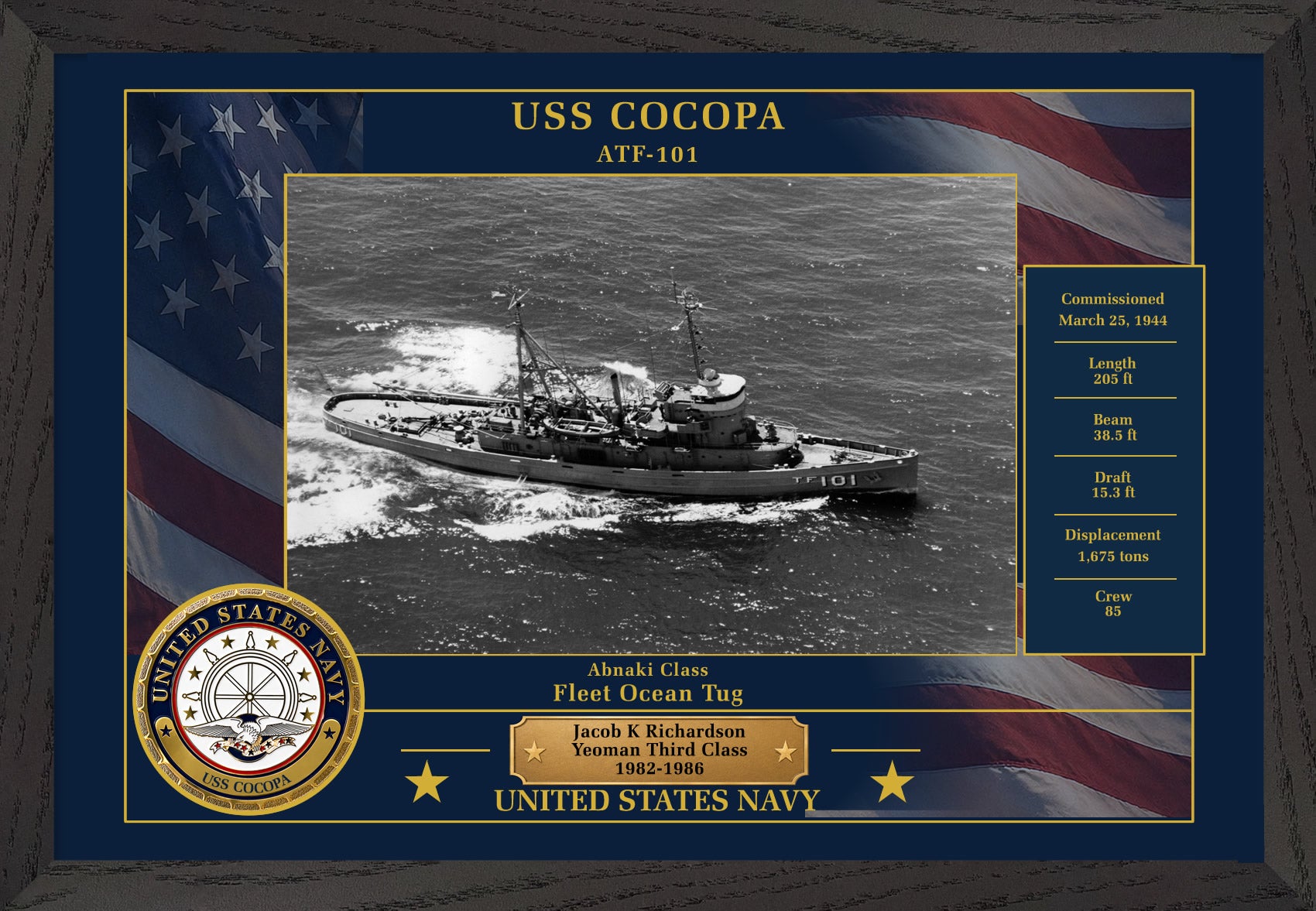 USS Cocopa ATF-101 Framed Patriotic Photo