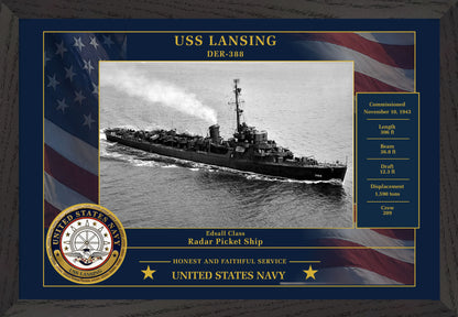 USS Lansing DER-388 Framed Patriotic Photo