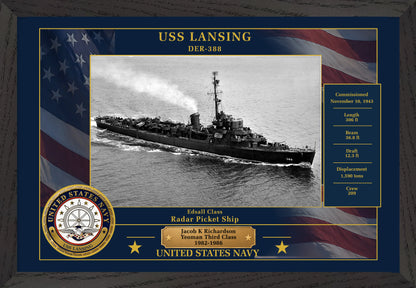 USS Lansing DER-388 Framed Patriotic Photo