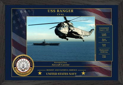 USS Ranger CV-61 Framed Patriotic Photo