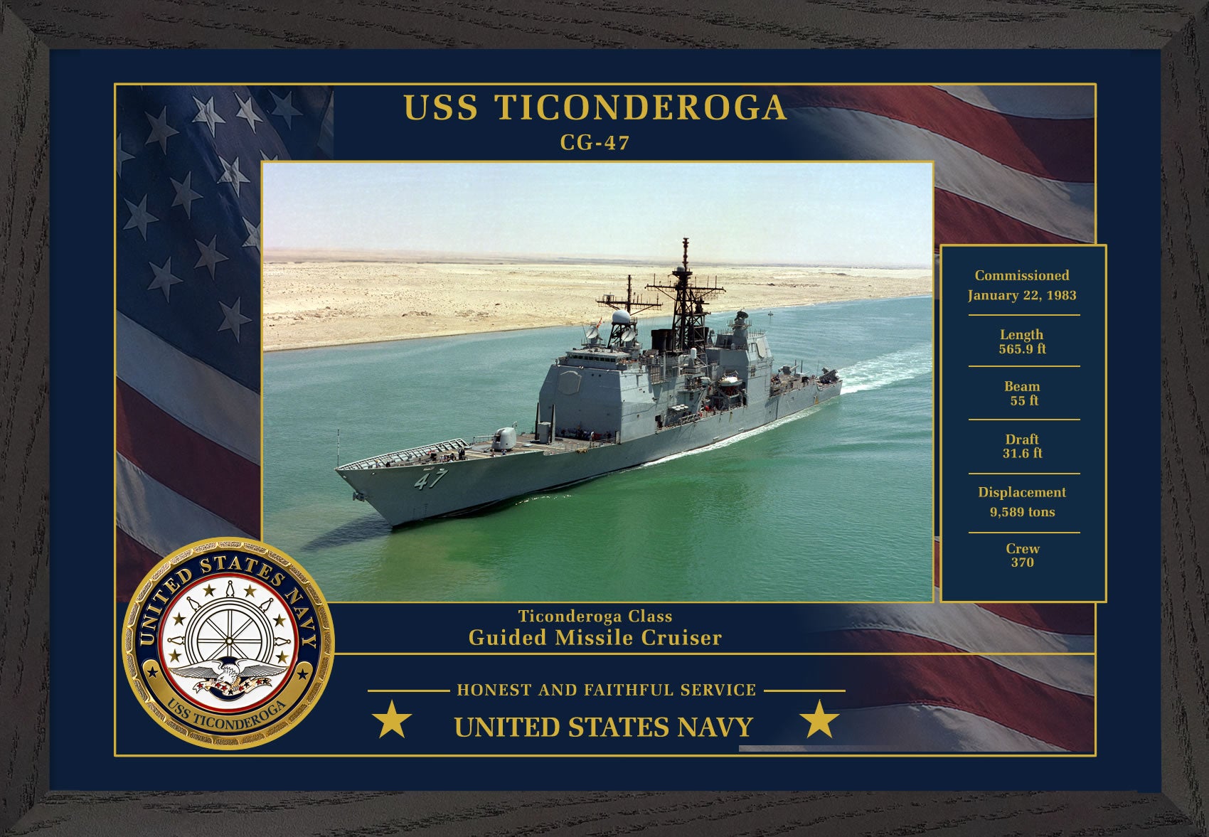 USS Ticonderoga CG-47 Framed Patriotic Photo